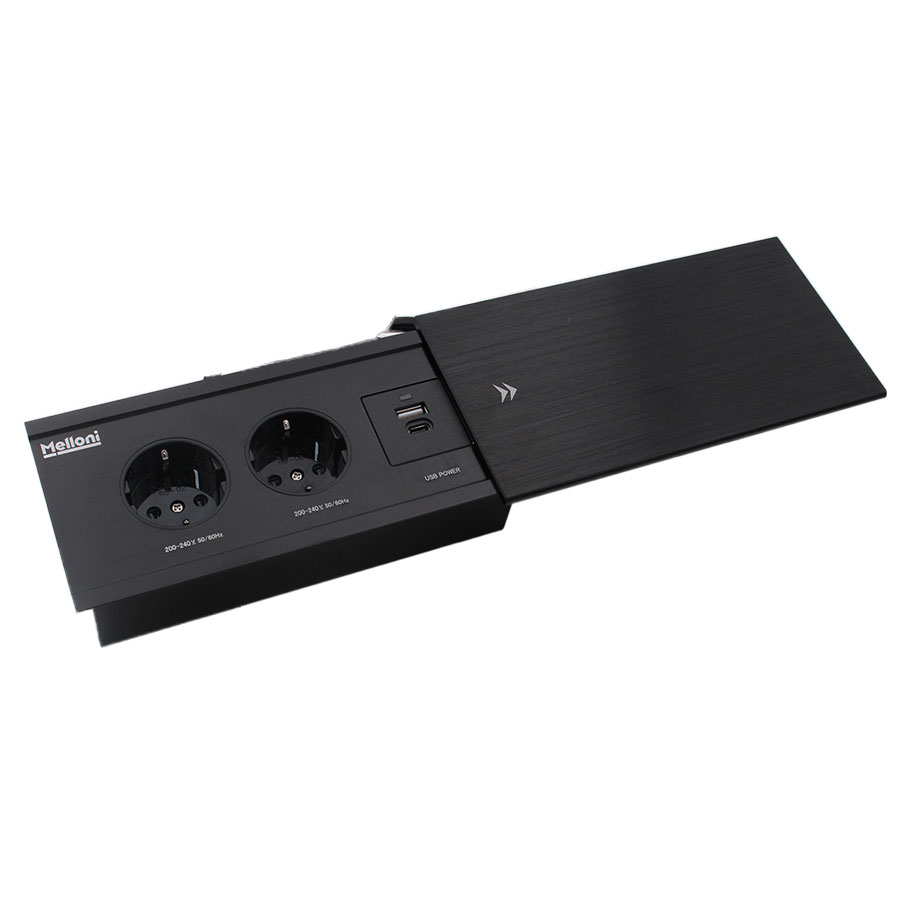 پریز توکار USB کشویی یکطرفه مشکی خشدار ملونی 10076