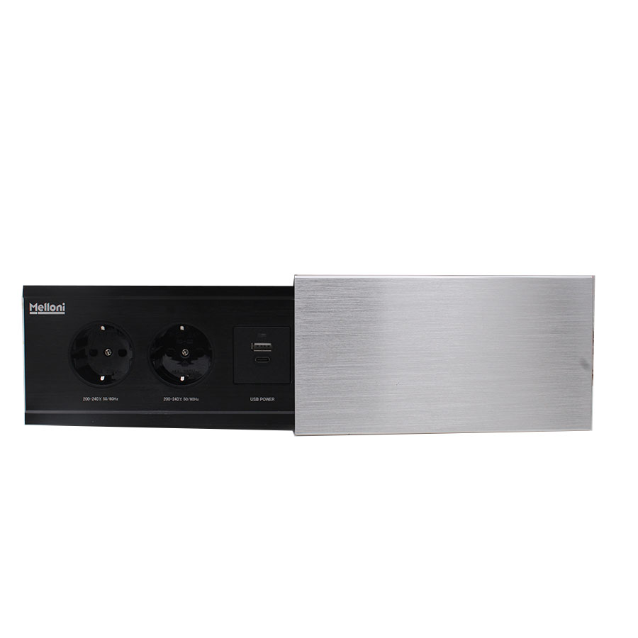 پریز توکار USB کشویی یکطرفه مشکی خشدار ملونی 10076
